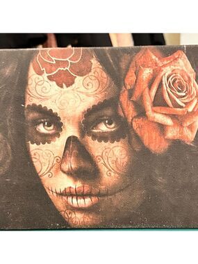 Day of the Dead Canvas Art with Floral Accents